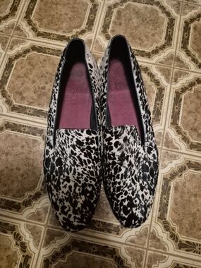Burberry Black and White Animal Print Loafers